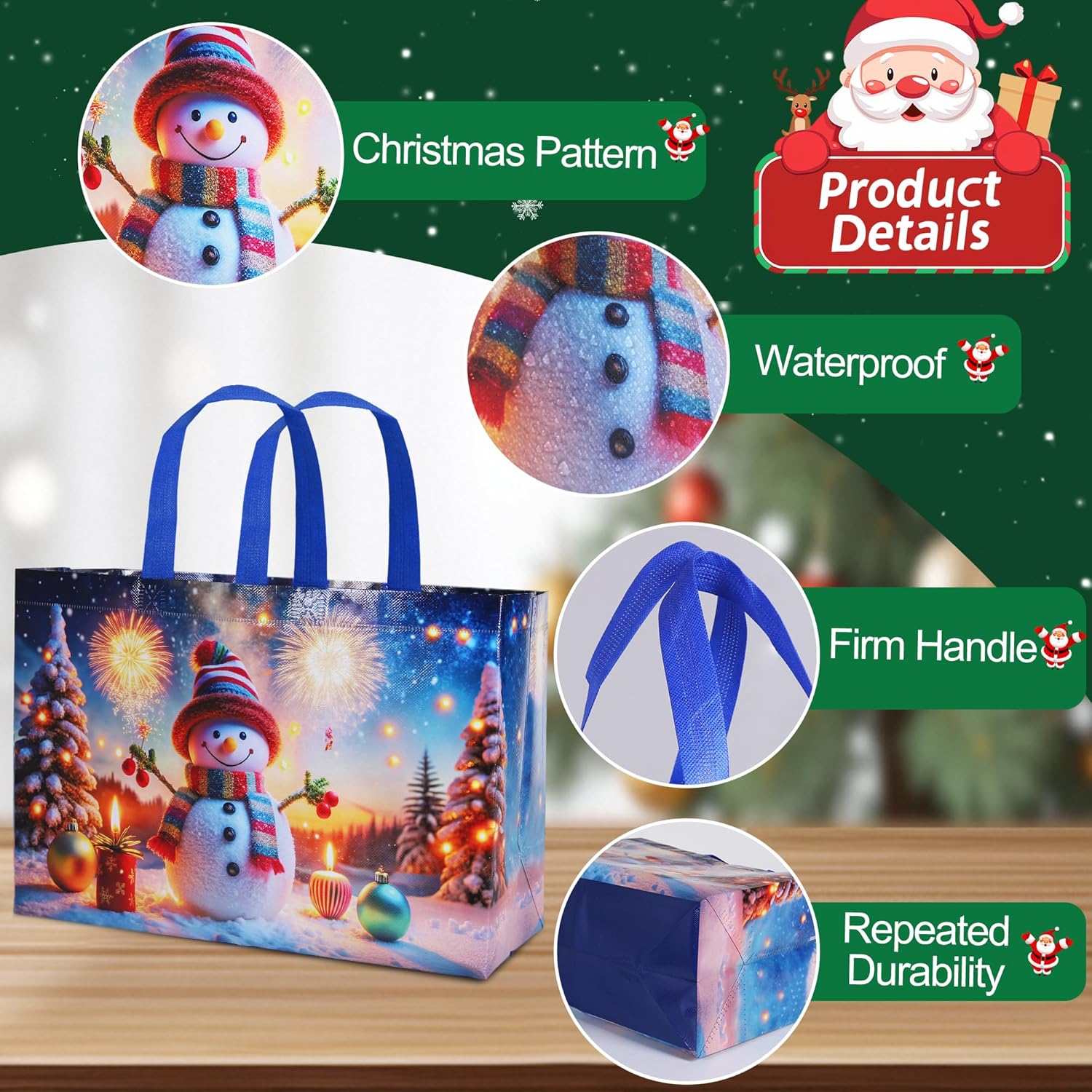 12 Pack Large Christmas Tote Bags – Reusable Non-Woven Xmas Gift Bags with Handles in 12 Festive Designs | 8 Large 14" & 4 Medium 10" Waterproof Christmas Shopping Bags for Presents, Wrapping & Party Supplies