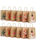 12pcs Christmas Gift Bags with Handles – 6 Styles Xmas Kraft Paper Bags, Small Holiday Gift Bags for Wrapping Presents, Party Supplies – 22 x 16 x 8 cm