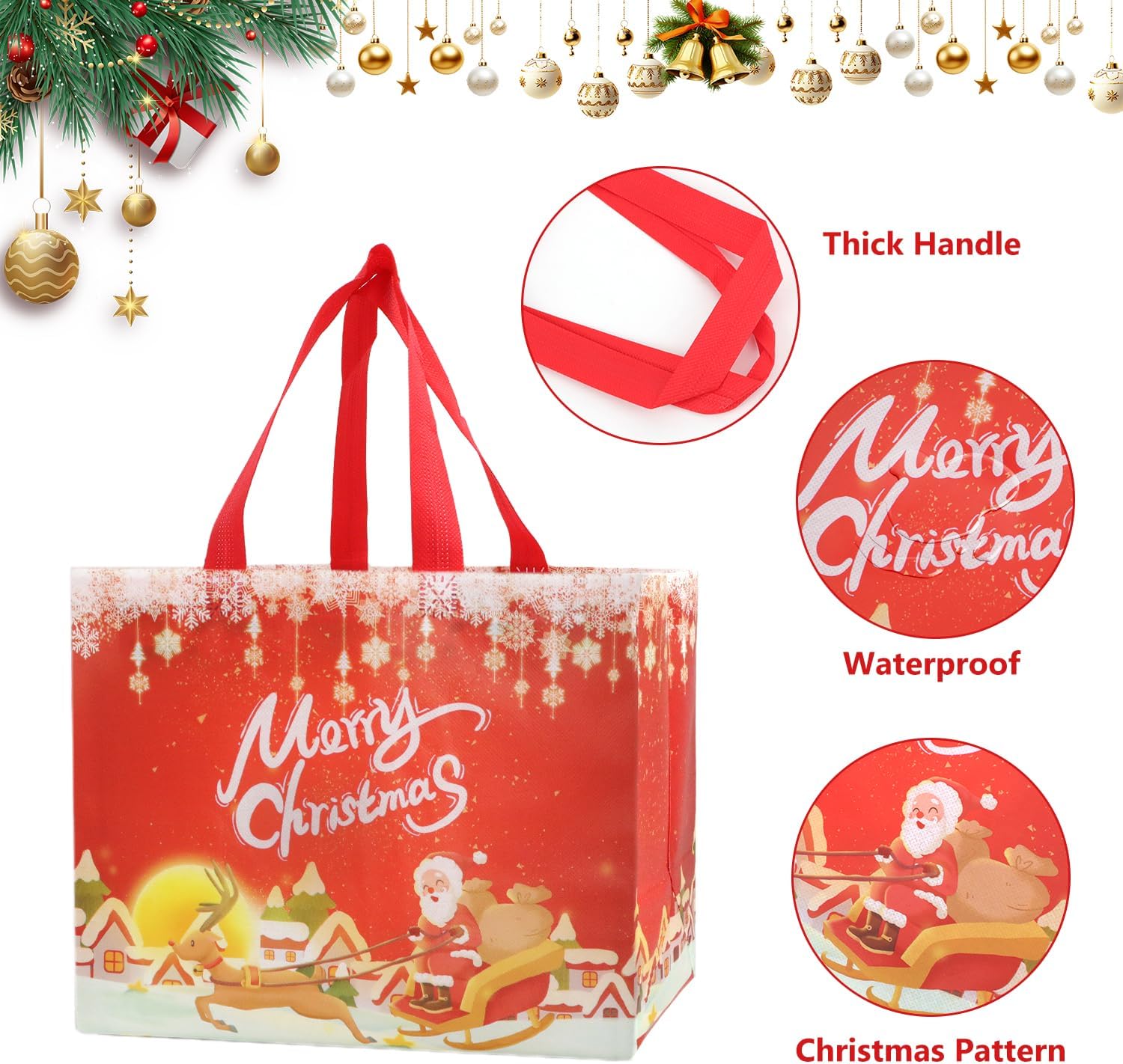 14 Pack Christmas Gift Bags with Tissue Paper – Assorted Sizes Non-Woven Reusable Xmas Tote Bags with Handles (8 Large & 6 Medium) – Waterproof Christmas Party Bags for Friends, Family & Kids Presents