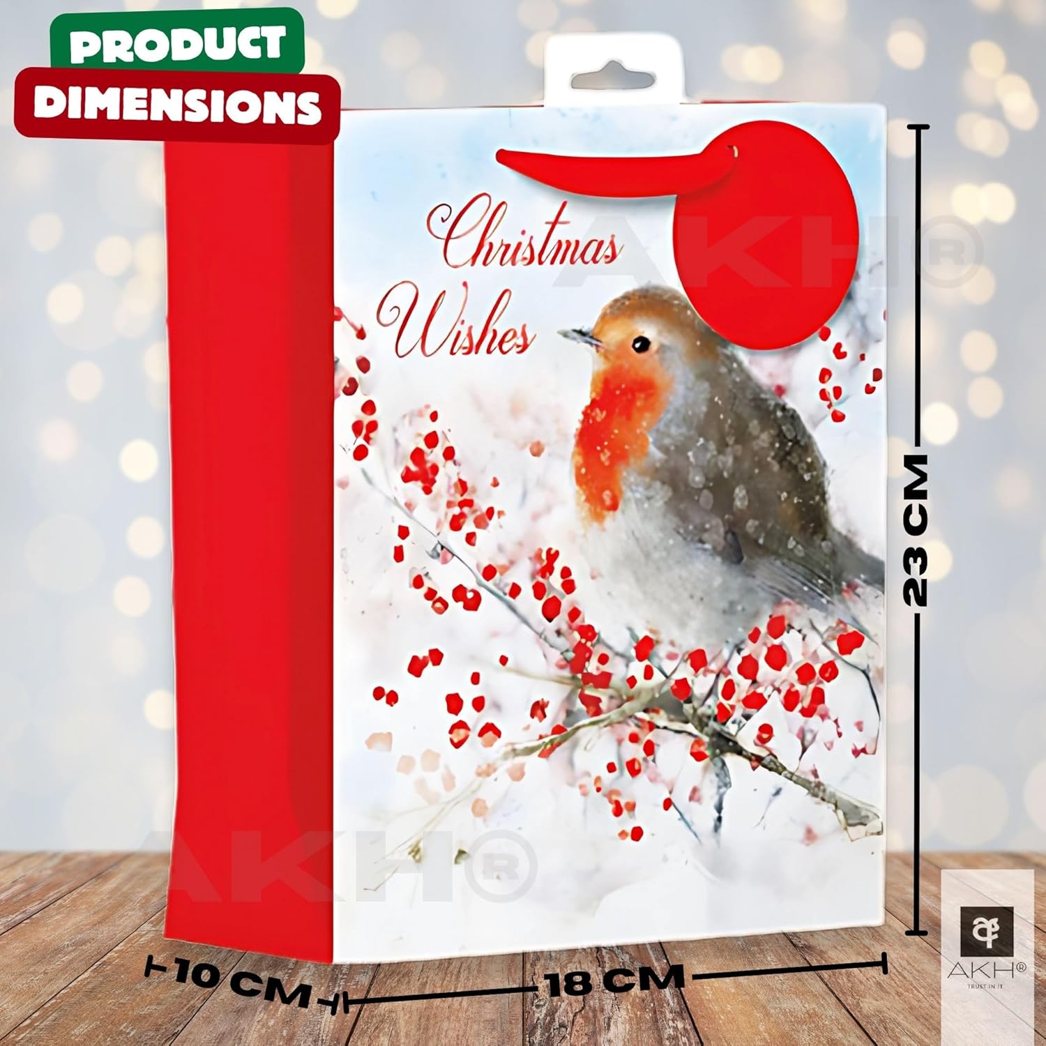 1 x Christmas Bag | Medium Size Gift Bag | 23 x 10 x 18cm | Merry Christmas Wishes Gift Bags | Xmas Bags | Perfect for Xmas Party Present Decorations | For Kids and Adults