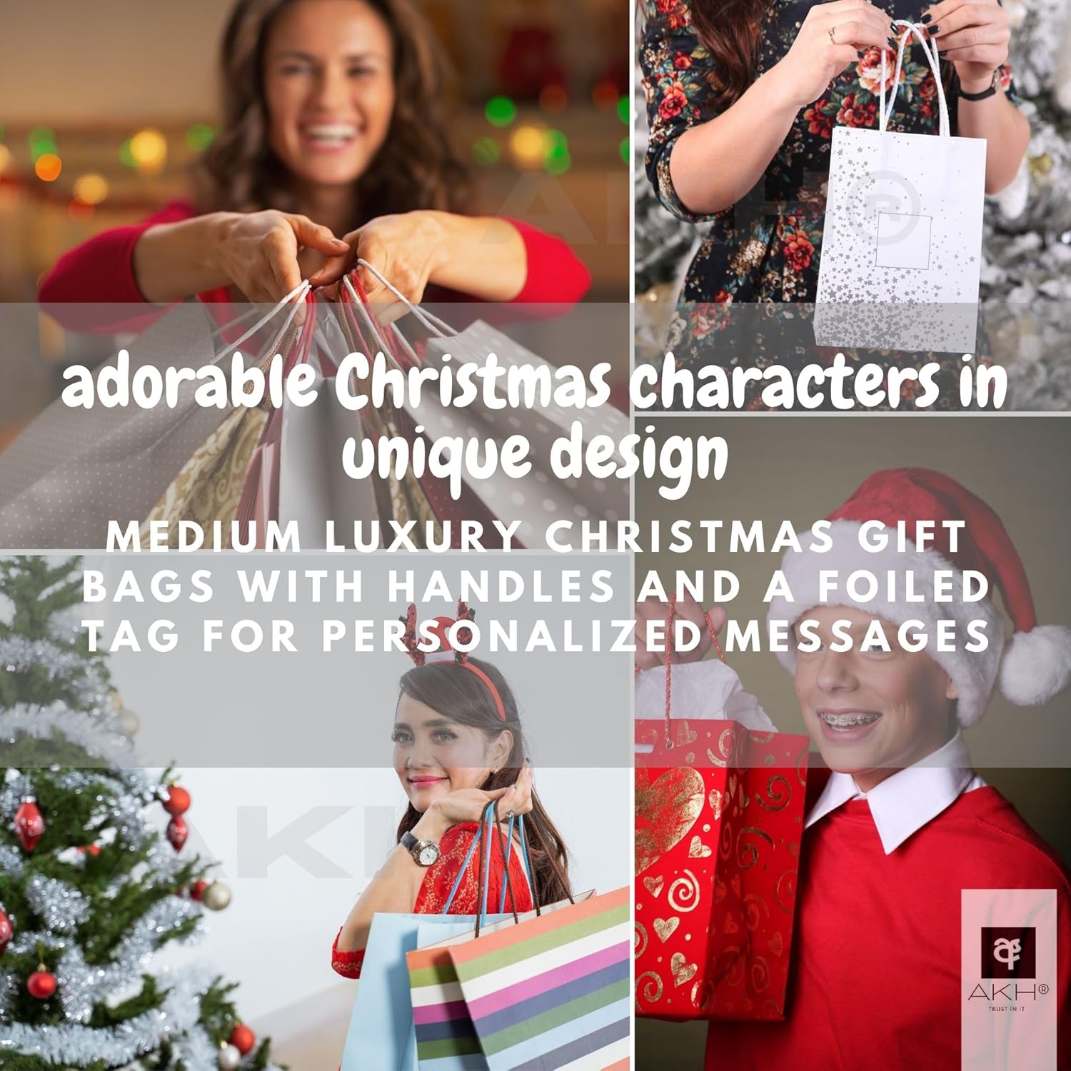 1 x Christmas Bag | Medium Size Gift Bag | 23 x 10 x 18cm | Merry Christmas Wishes Gift Bags | Xmas Bags | Perfect for Xmas Party Present Decorations | For Kids and Adults