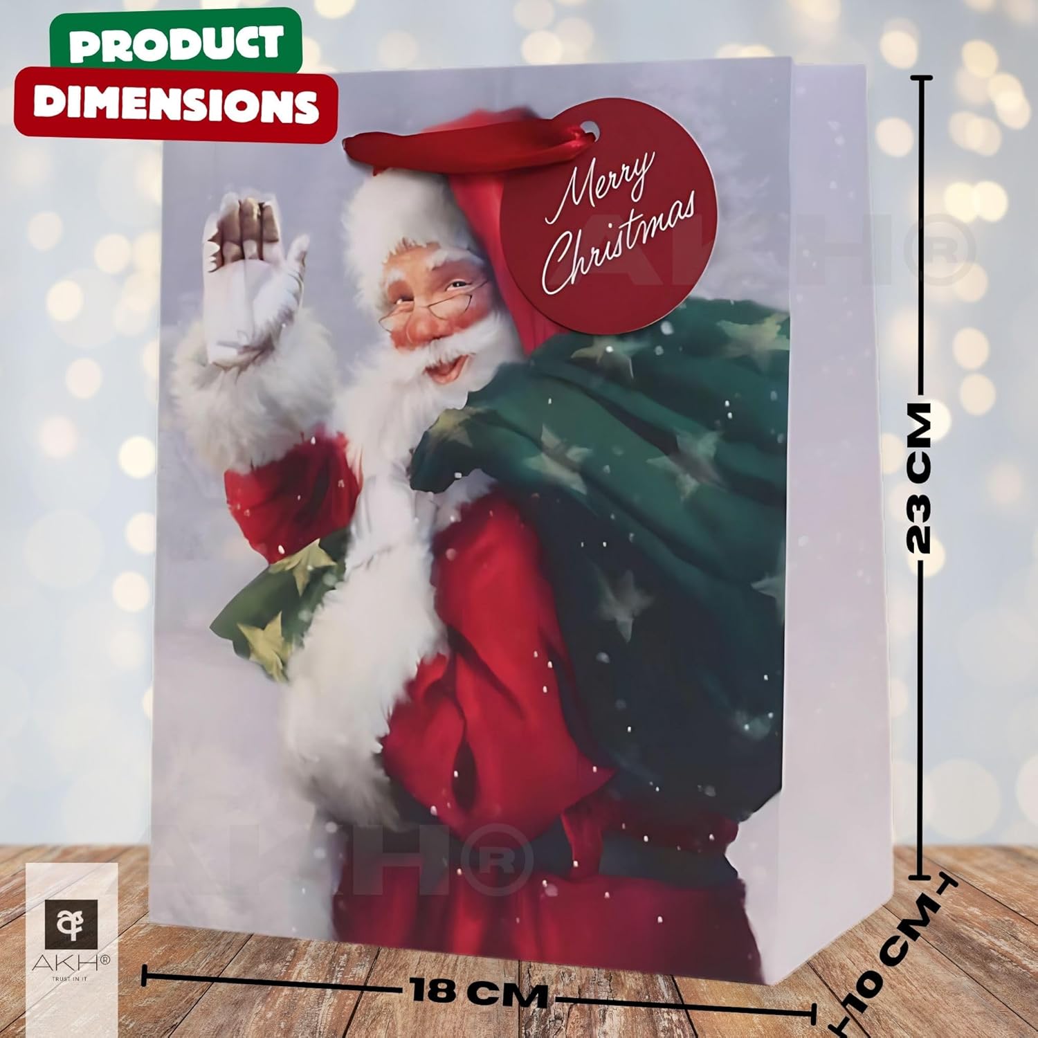 1 x Christmas Bag | Medium Size Gift Bag | 23 x 10 x 18cm | Merry Christmas Wishes Gift Bags | Xmas Bags | Perfect for Xmas Party Present Decorations | For Kids and Adults