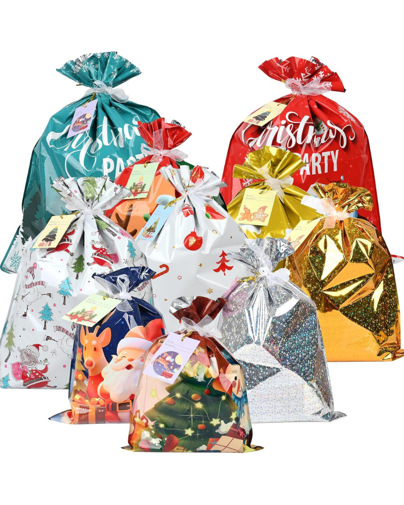 20-Pack Christmas Wrapping Gift Bags with 24 Tags – Large, Medium & Small Xmas Bags for Presents, Birthday, Holiday & Party Favors