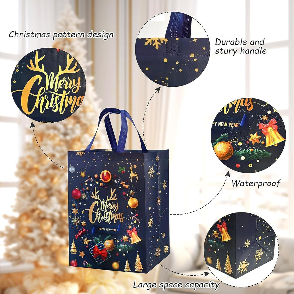 2pcs Large Xmas Gifts Bag, 50 * 40 * 20cm Non-woven Bags with Christmas Tree and Gold Letter, Reusable Gold Xmas Gift Tote Bags for Christmas Party