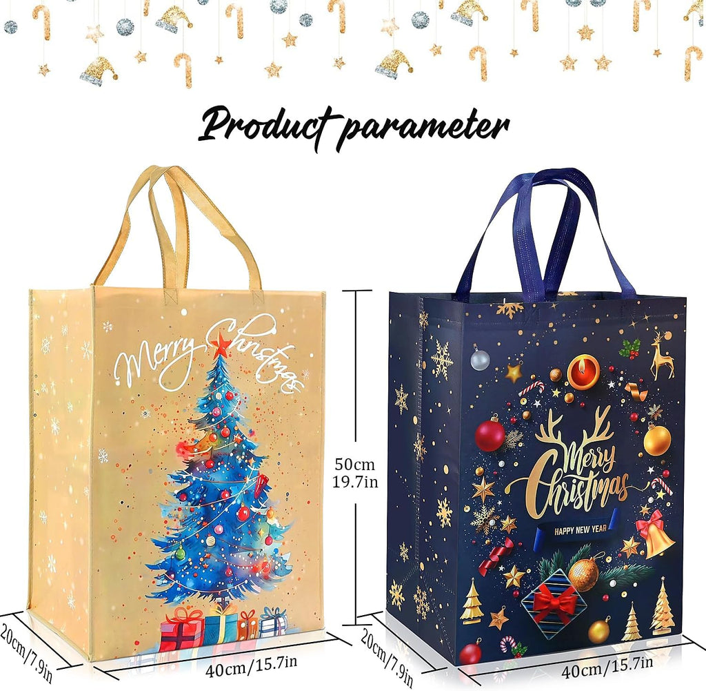 2pcs Large Xmas Gifts Bag, 50 * 40 * 20cm Non-woven Bags with Christmas Tree and Gold Letter, Reusable Gold Xmas Gift Tote Bags for Christmas Party