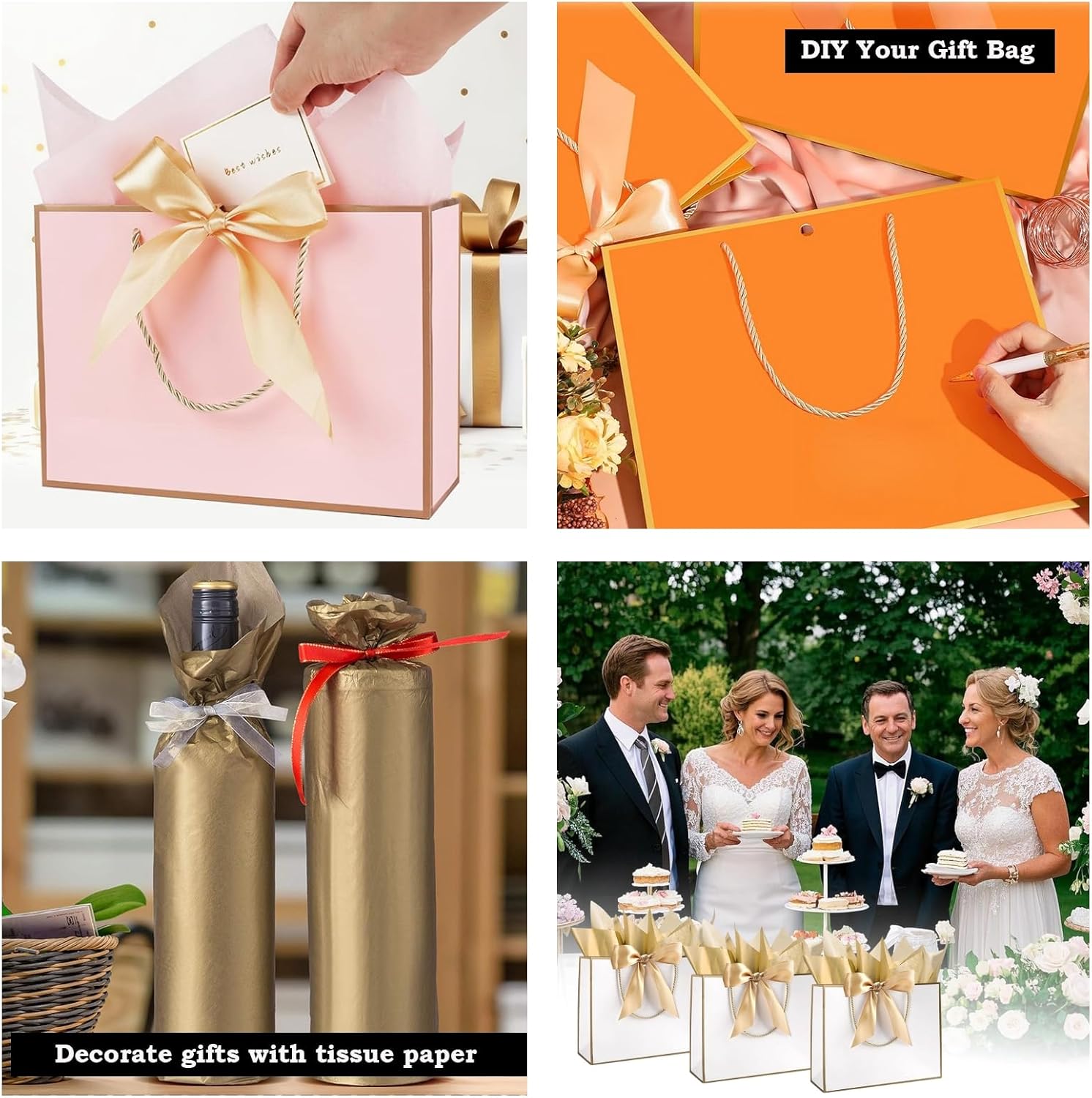 3-Pack Dark Green Christmas Gift Bags with Ribbon, Metallic Gold Tissue & Cards – Medium 28x20x10cm Paper Tote for Birthday, Xmas, Weddings & Holiday Presents