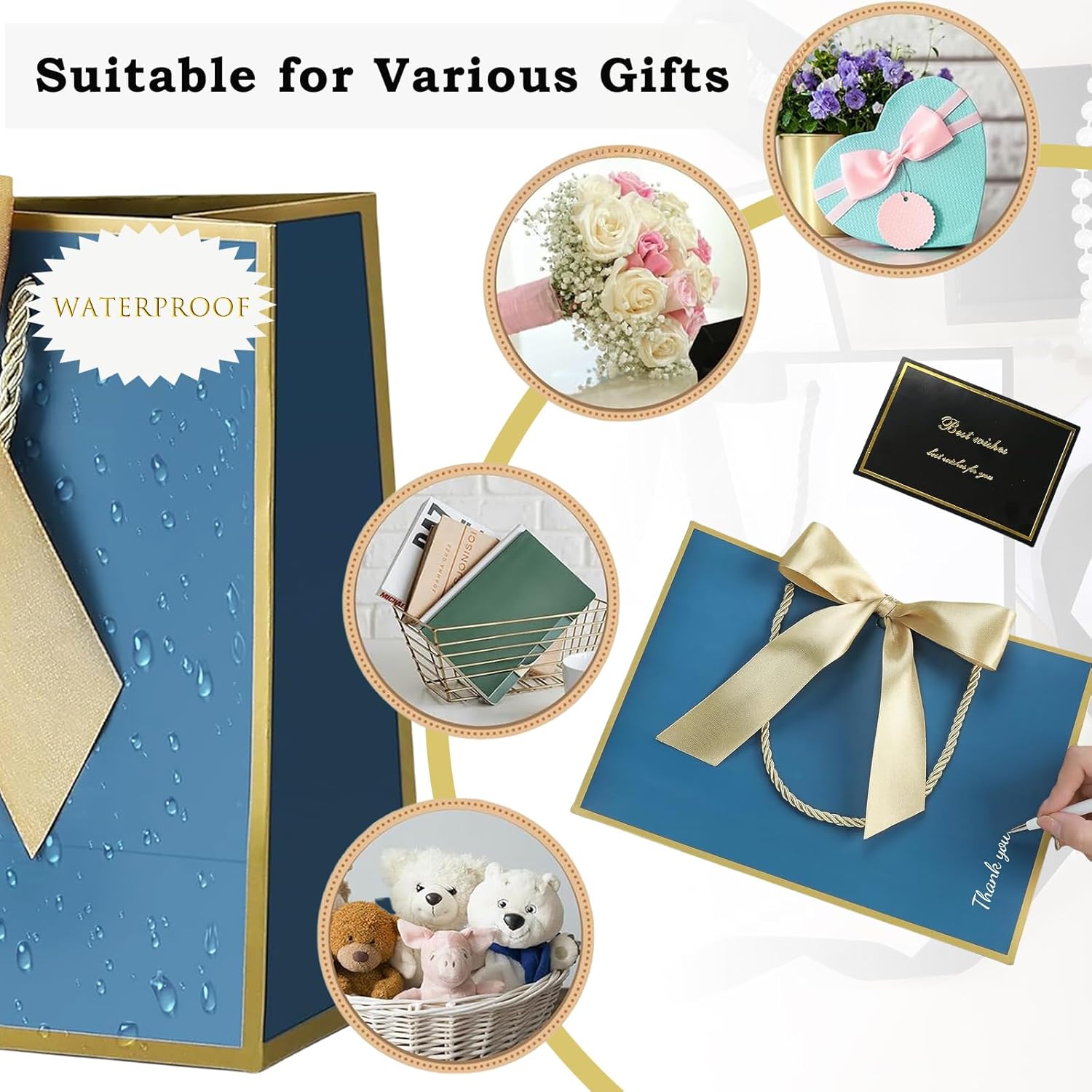 3-Pack Dark Green Christmas Gift Bags with Ribbon, Metallic Gold Tissue & Cards – Medium 28x20x10cm Paper Tote for Birthday, Xmas, Weddings & Holiday Presents