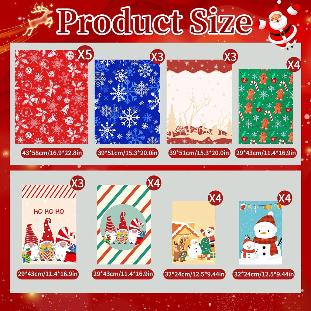 30-Pack Christmas Drawstring Gift Bags with Ribbon – 8 Festive Designs, 4 Sizes (Large, Medium, Small, X-Small) for Xmas, Birthday, Party & Holiday Gift Wrapping