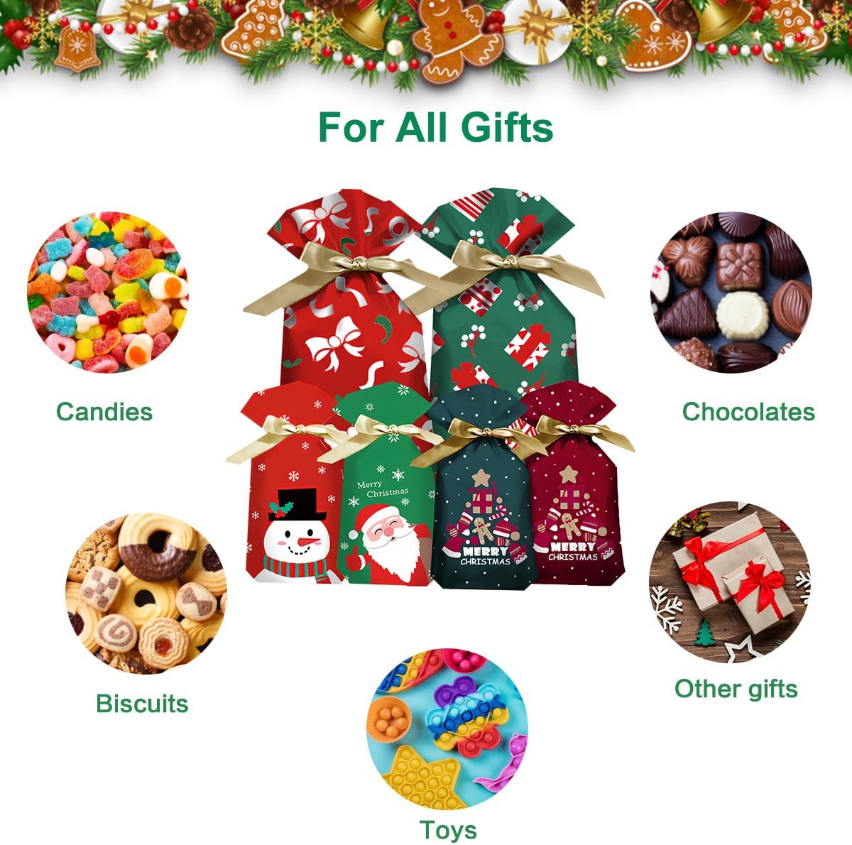 30 Pack Christmas Drawstring Gift Wrapping Bags – Assorted Sizes Reusable Xmas Gift Bags with Ropes | Red & Green Christmas Present Bags for Holiday Gifts, Party Favors & Decorations