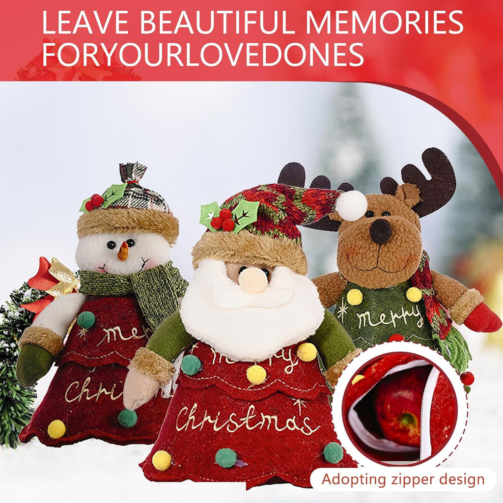 3Pcs Christmas Gifts Bags Zipper Design, 2026 Reusable Christmas Zipper Gift Bags,3D Doll Decoration Gifts Bag,Cartoon Doll Bag, For Packaging Of Apples, Candies, Small Toys And Gifts (3pcs)