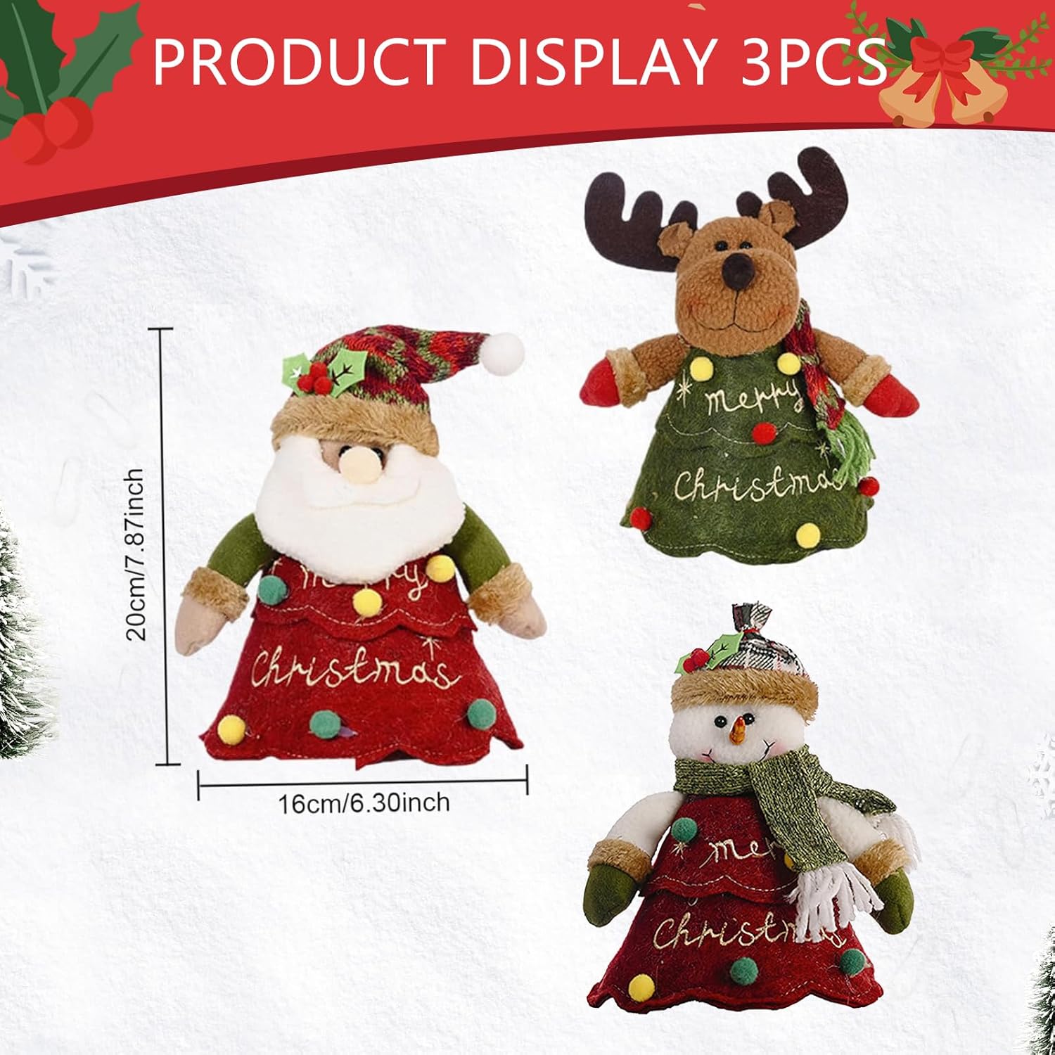 3Pcs Christmas Gifts Bags Zipper Design, 2026 Reusable Christmas Zipper Gift Bags,3D Doll Decoration Gifts Bag,Cartoon Doll Bag, For Packaging Of Apples, Candies, Small Toys And Gifts (3pcs)