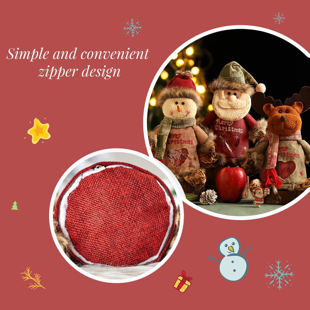 3Pcs Flax Christmas Apple Bags Zipper Reusable 2024 New Chritmas Eva Santa Snowman Snowflake Deer Shaped Apple Candy Bags Bulk Storages For Chritmas Party Decor