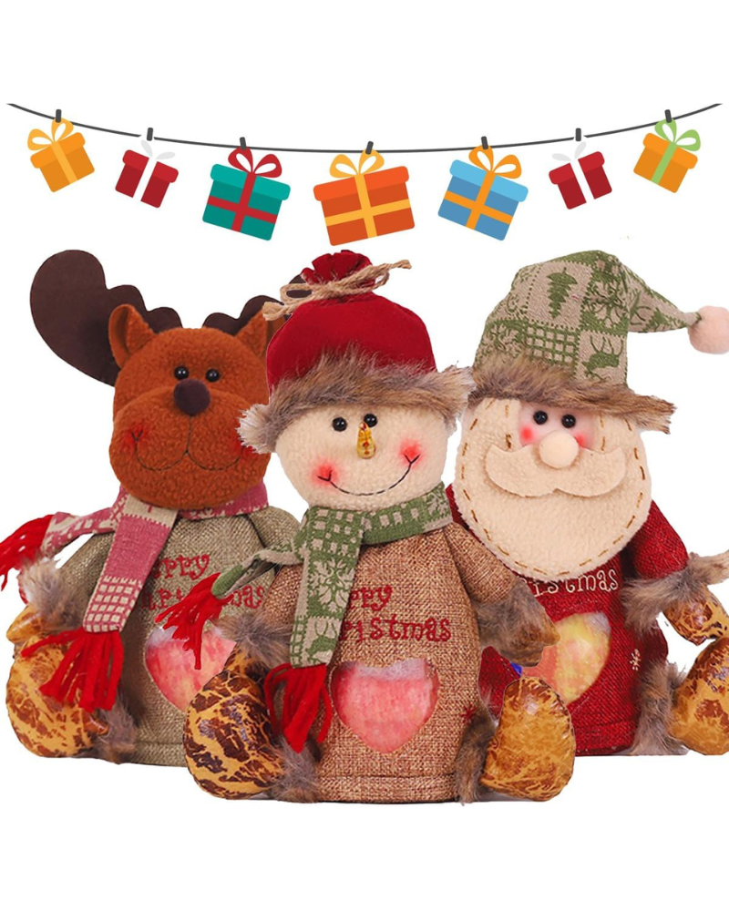 3Pcs Flax Christmas Apple Bags Zipper Reusable 2024 New Chritmas Eva Santa Snowman Snowflake Deer Shaped Apple Candy Bags Bulk Storages For Chritmas Party Decor