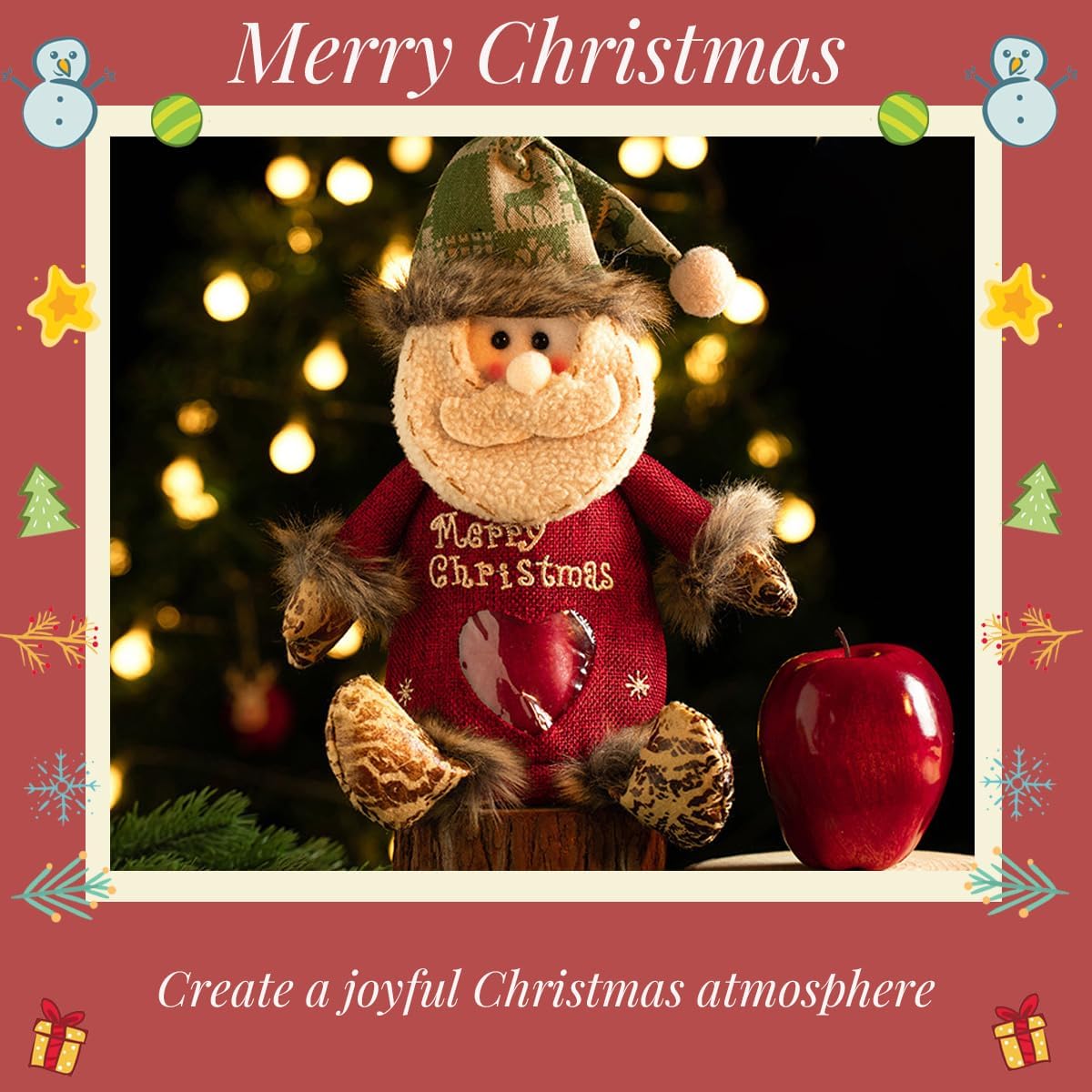 3Pcs Flax Christmas Apple Bags Zipper Reusable 2024 New Chritmas Eva Santa Snowman Snowflake Deer Shaped Apple Candy Bags Bulk Storages For Chritmas Party Decor