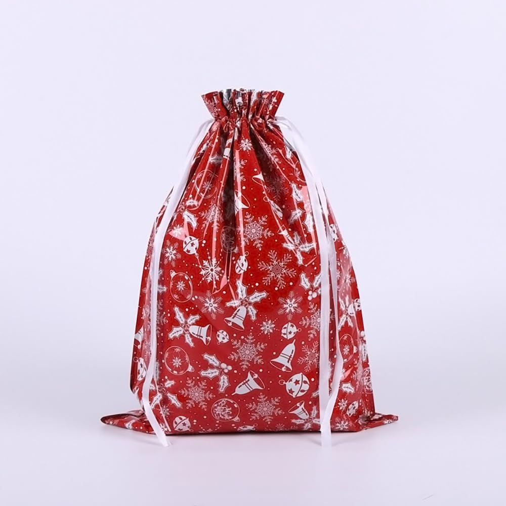 4-Pack Extra Large Christmas Gift Bags – 43 x 58cm Red & White Drawstring Wrapping Bags, Reusable Holiday Gift Bags for Presents, Toys, Party Favors