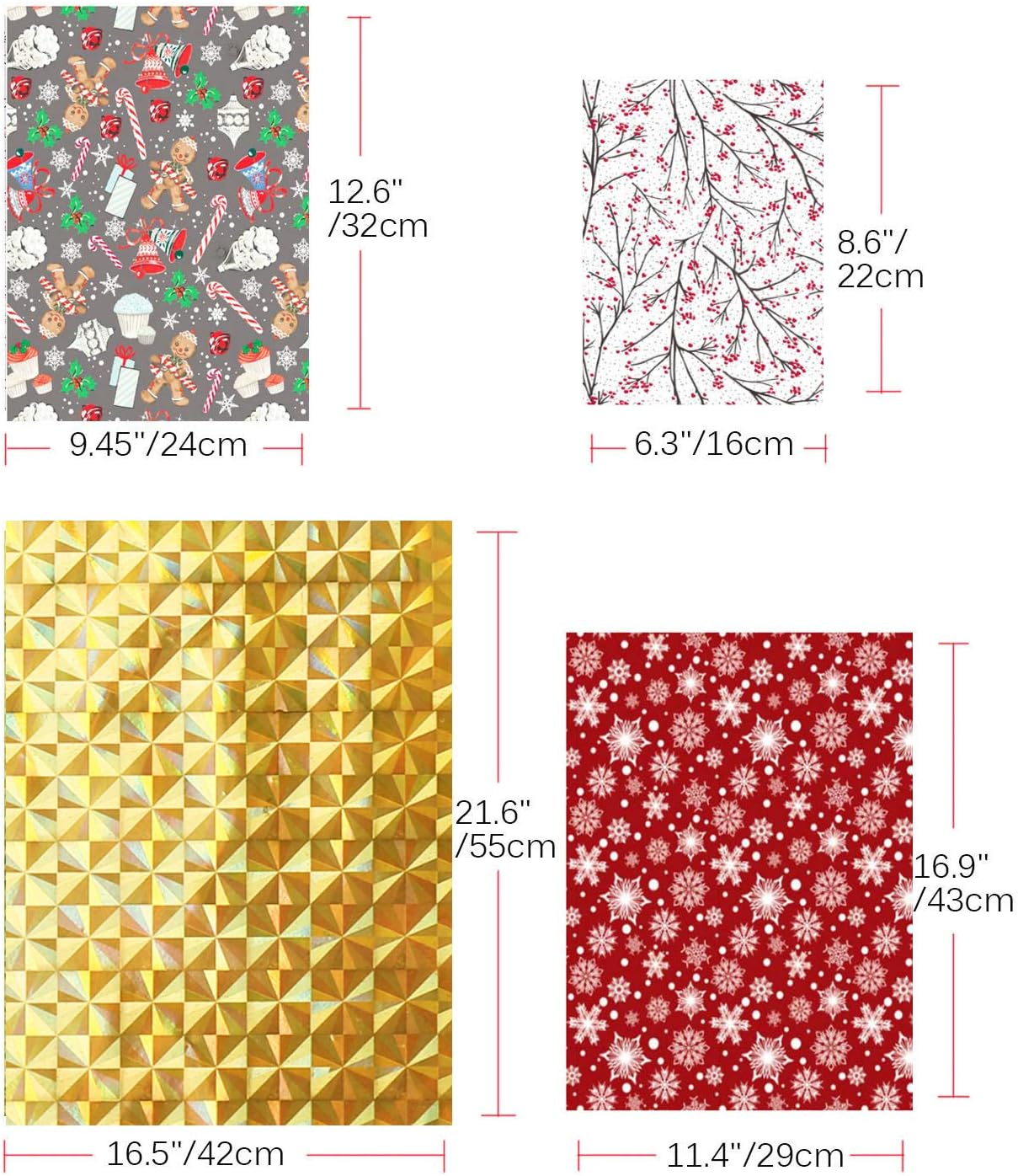 40 Pack Christmas Gift Bags – 4 Designs, 4 Sizes with Drawstring Ribbons & 50 Gift Tags | Reusable Santa Wrapping Bags for Holiday Presents, Party Favors & Christmas Decorations