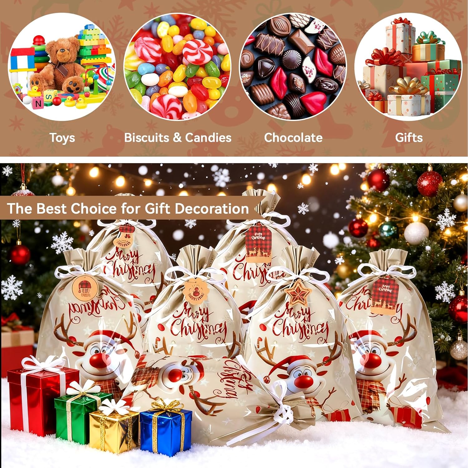 43 * 58cm Extra Large Christmas Drawstring Gift Bags with 24pcs Xmas Tags,12 pcs Christmas Wrapping Bags for Gift Presents Party Favor (White12)