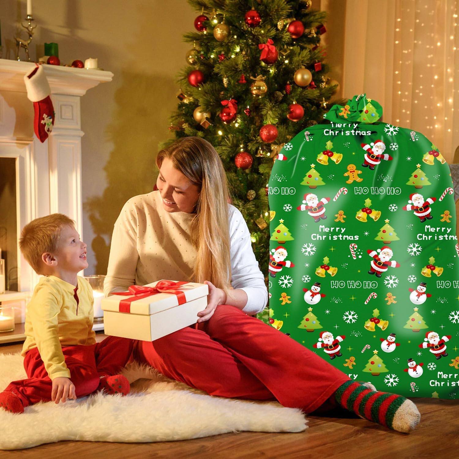 4 PCS Large Christmas Bags，Extra Large Gift Bags Jumbo With Ties & Gift Tags Xmas Gifts Wrap Bag XL Gift Bag for Christmas Presents，92 x 142 cm