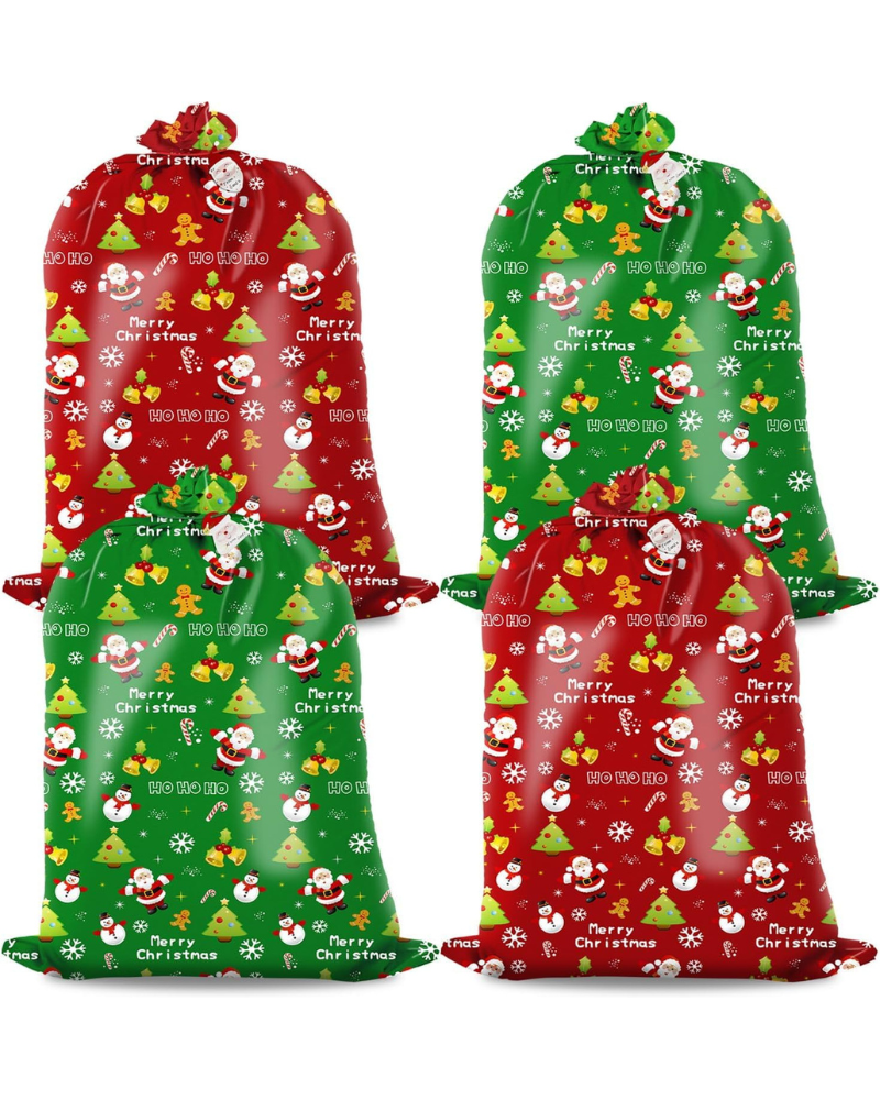 4 PCS Large Christmas Bags，Extra Large Gift Bags Jumbo With Ties & Gift Tags Xmas Gifts Wrap Bag XL Gift Bag for Christmas Presents，92 x 142 cm