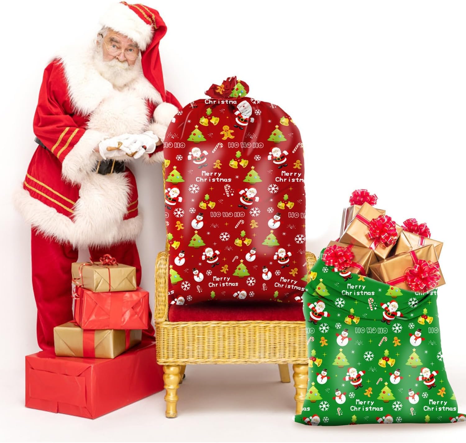 4 PCS Large Christmas Bags，Extra Large Gift Bags Jumbo With Ties & Gift Tags Xmas Gifts Wrap Bag XL Gift Bag for Christmas Presents，92 x 142 cm