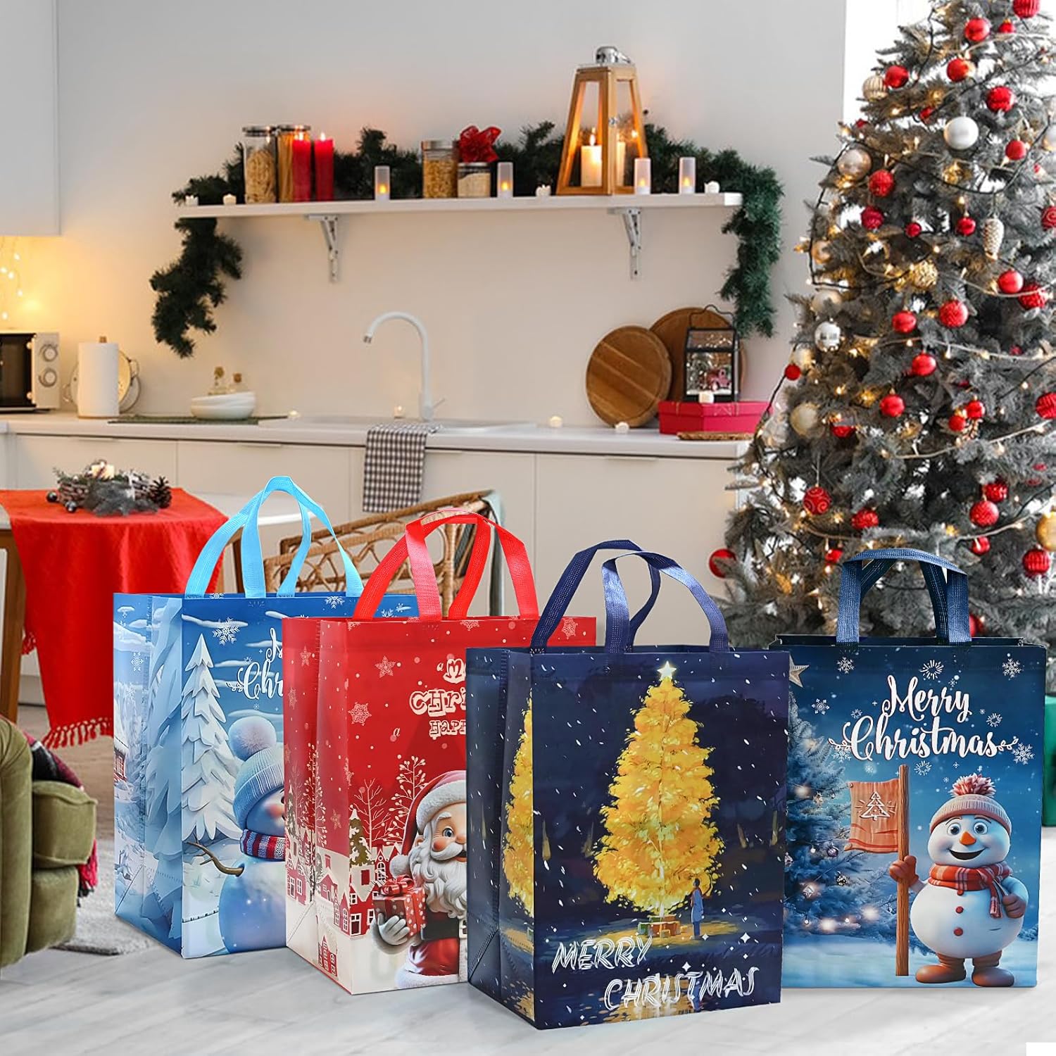 4Pack Large Christmas Gifts Bags Multipack, 18 * 30 * 41cm Christmas Bags for Presents Xmas Party