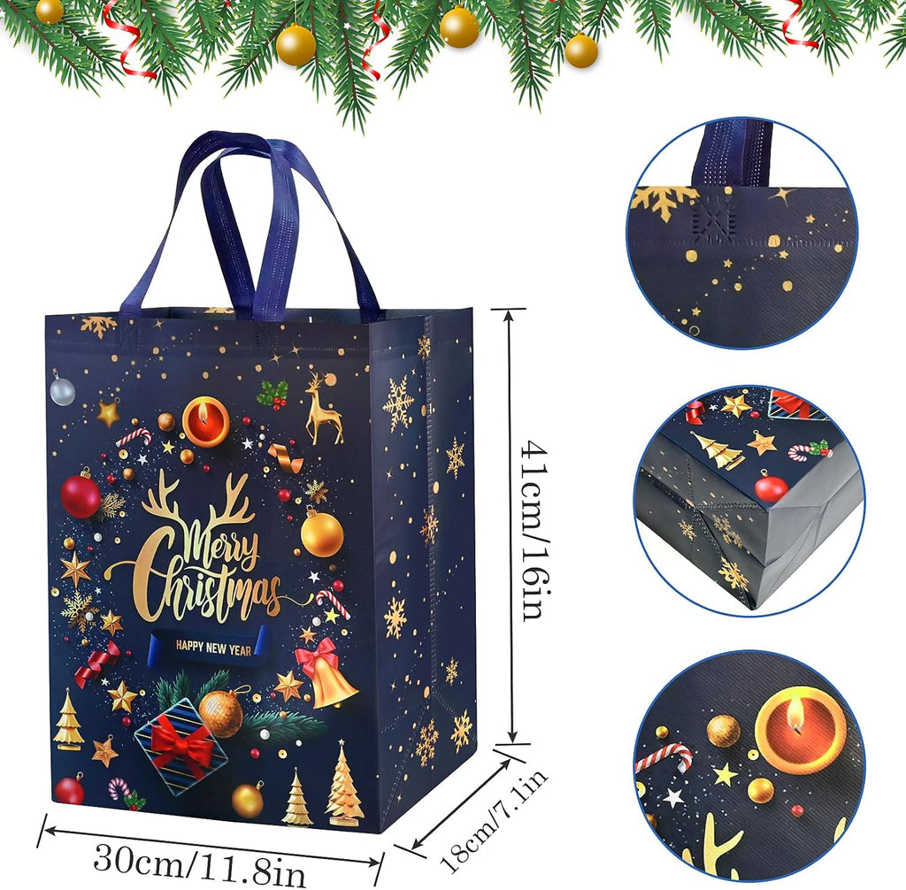 4 Pack Large Christmas Gift Bags Multipack – 18x30x41cm Reusable Non-Woven Xmas Present Bags in Red, Gold & Black – DXTXTJ Extra-Large Christmas Tote Bags for Gifts, Parties & Holiday Wrapping