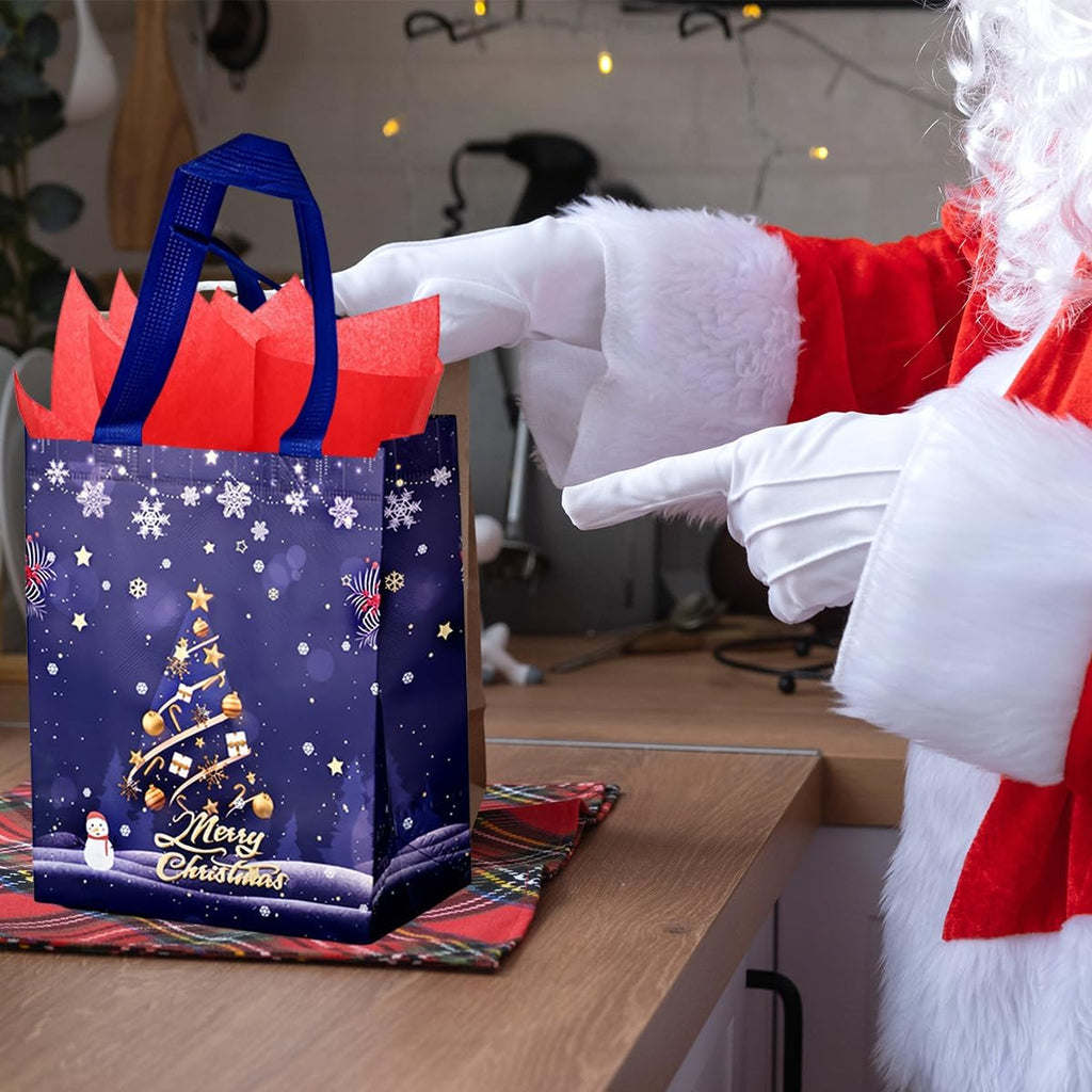 6-Pack Medium Non-Woven Christmas Gift Bags with Tissue Paper – Reusable Xmas Treat Bags with ‘Merry Christmas’ Design, Ideal for Holiday & New Year Gifts