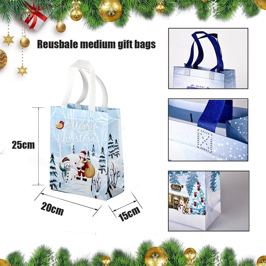 6-Pack Medium Non-Woven Christmas Gift Bags with Tissue Paper – Reusable Xmas Treat Bags with ‘Merry Christmas’ Design, Ideal for Holiday & New Year Gifts
