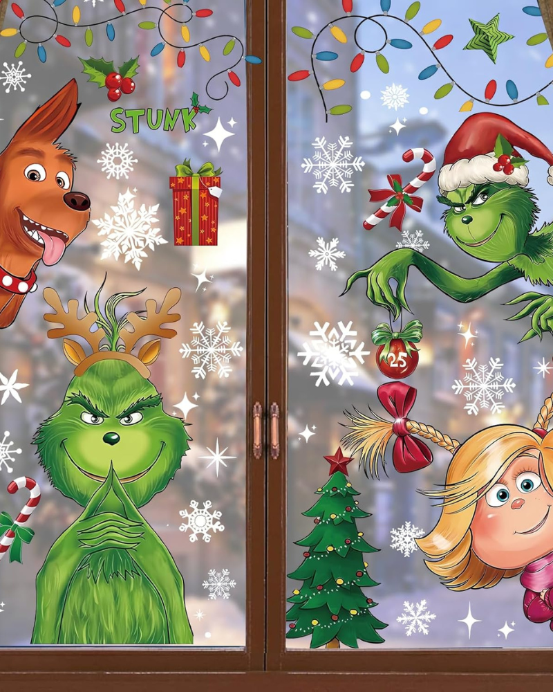 6 Sheet Christmas Window Stickers, Double Side Printed Christmas Window Stickers Decorations, Colorful Xmas Window Decor for Home School Office Decoration Christmas Holiday Supplies