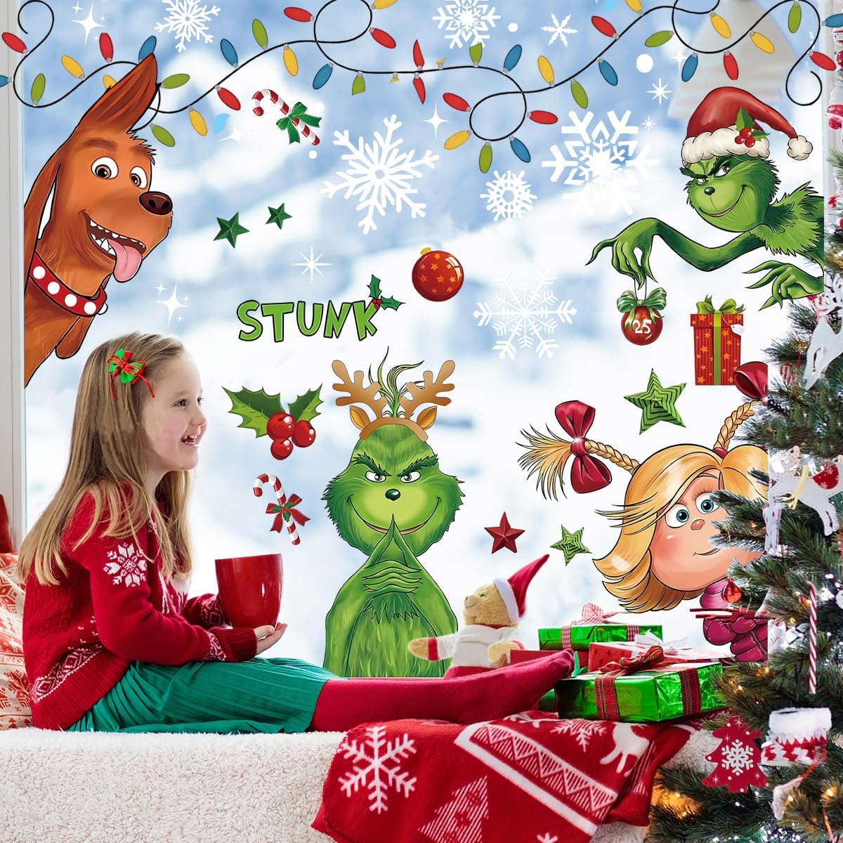 6 Sheet Christmas Window Stickers, Double Side Printed Christmas Window Stickers Decorations, Colorful Xmas Window Decor for Home School Office Decoration Christmas Holiday Supplies