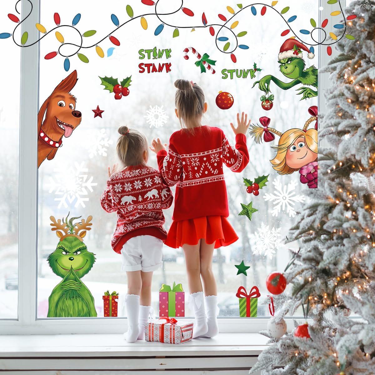 6 Sheet Christmas Window Stickers, Double Side Printed Christmas Window Stickers Decorations, Colorful Xmas Window Decor for Home School Office Decoration Christmas Holiday Supplies