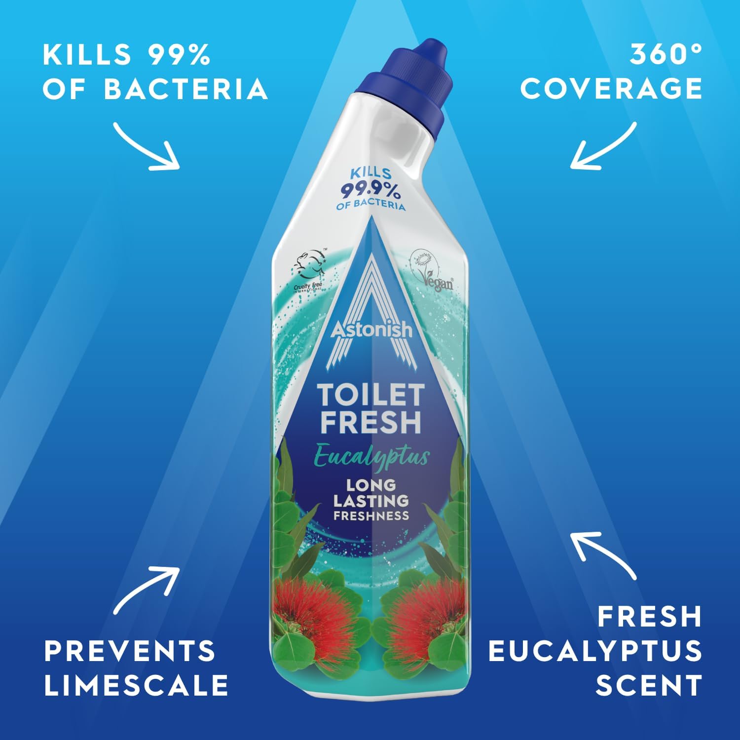 Astonish Eucalyptus Toilet Fresh Gel – Kills 99.9% of Bacteria, Limescale Prevention, 750ml