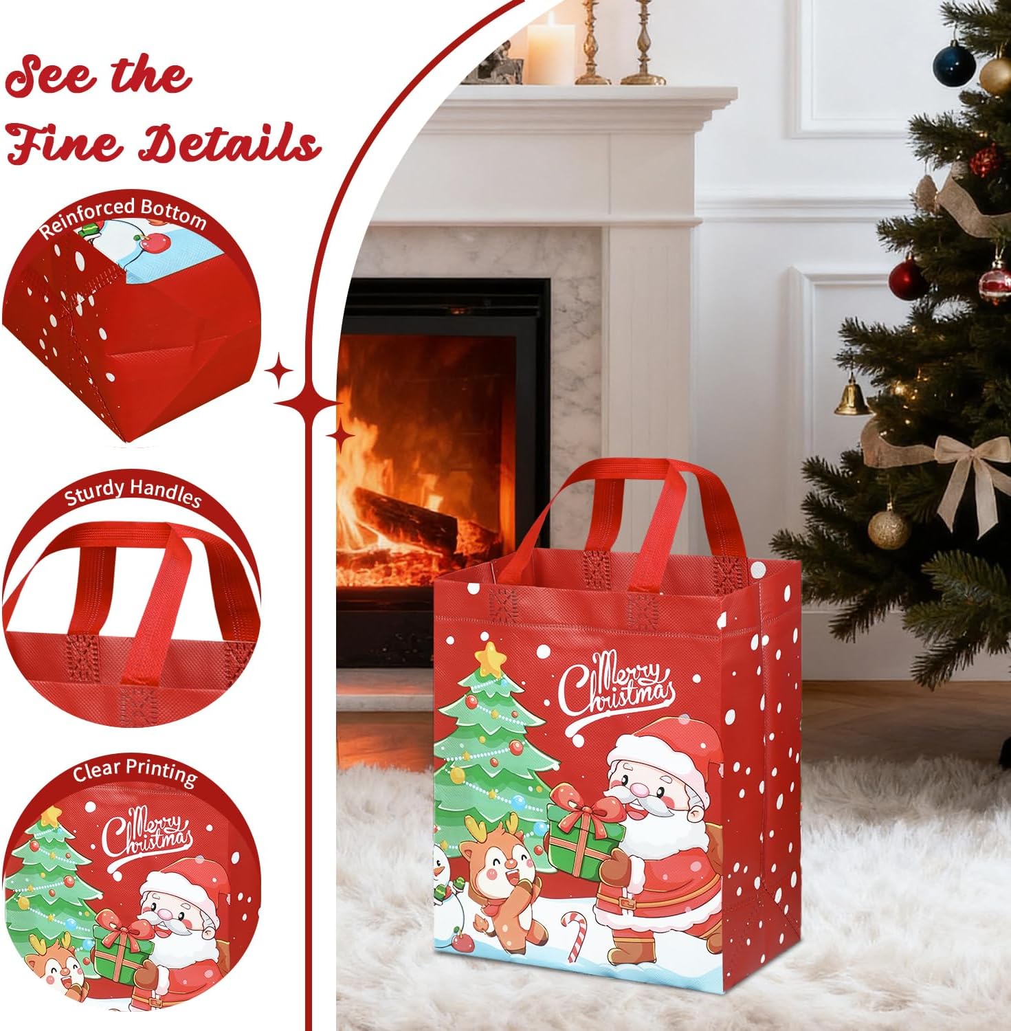2Pack Small Christmas Bags, Non-Woven Reusable Christmas Bags, Xmas Tote Bag for Presents Shopping Party (27×20×10 cm)
