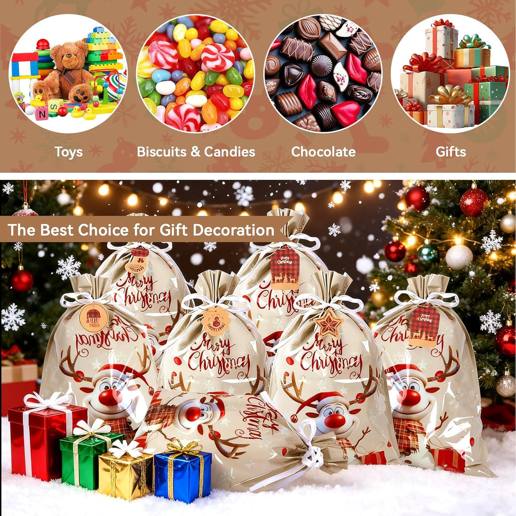 Christmas Drawstring Gift Bags, 38 Pcs Xmas Wrapping Bags Large Medium Small Christmas Bag for Holiday Presents