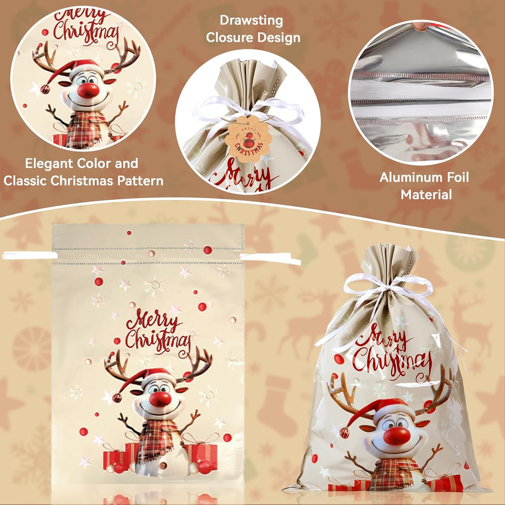 Christmas Drawstring Gift Bags, 38 Pcs Xmas Wrapping Bags Large Medium Small Christmas Bag for Holiday Presents