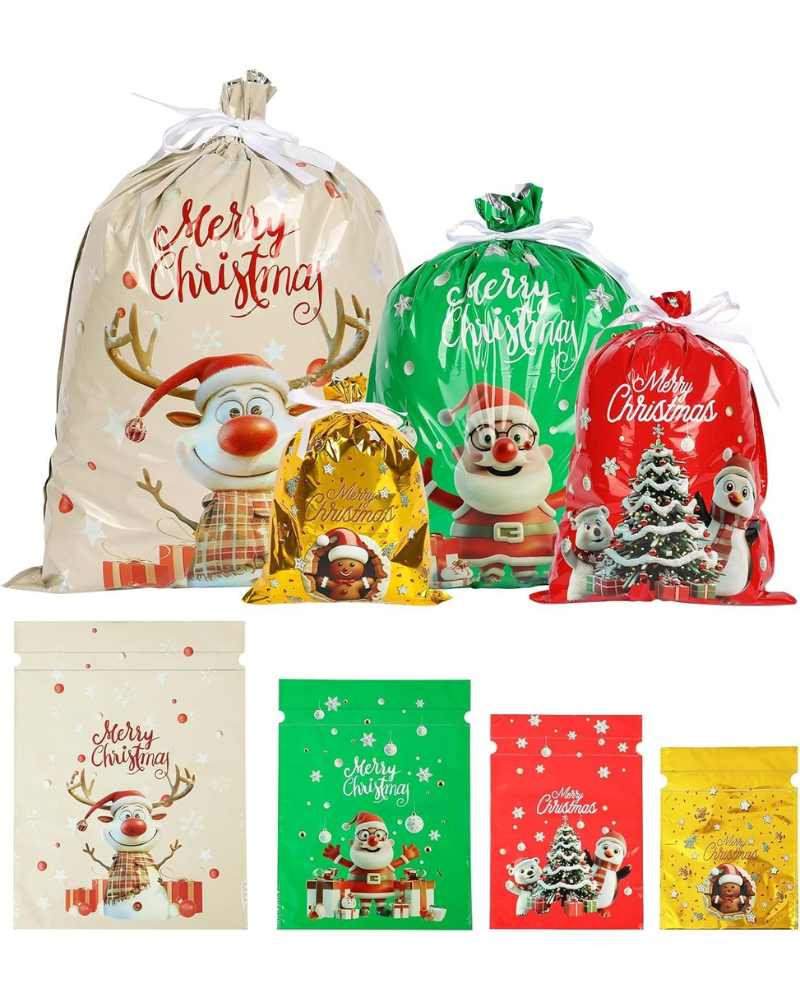 Christmas Drawstring Gift Bags, 24pcs Large Xmas Wrapping Bags for Gifts,Christmas Bag for Presents Party Favor