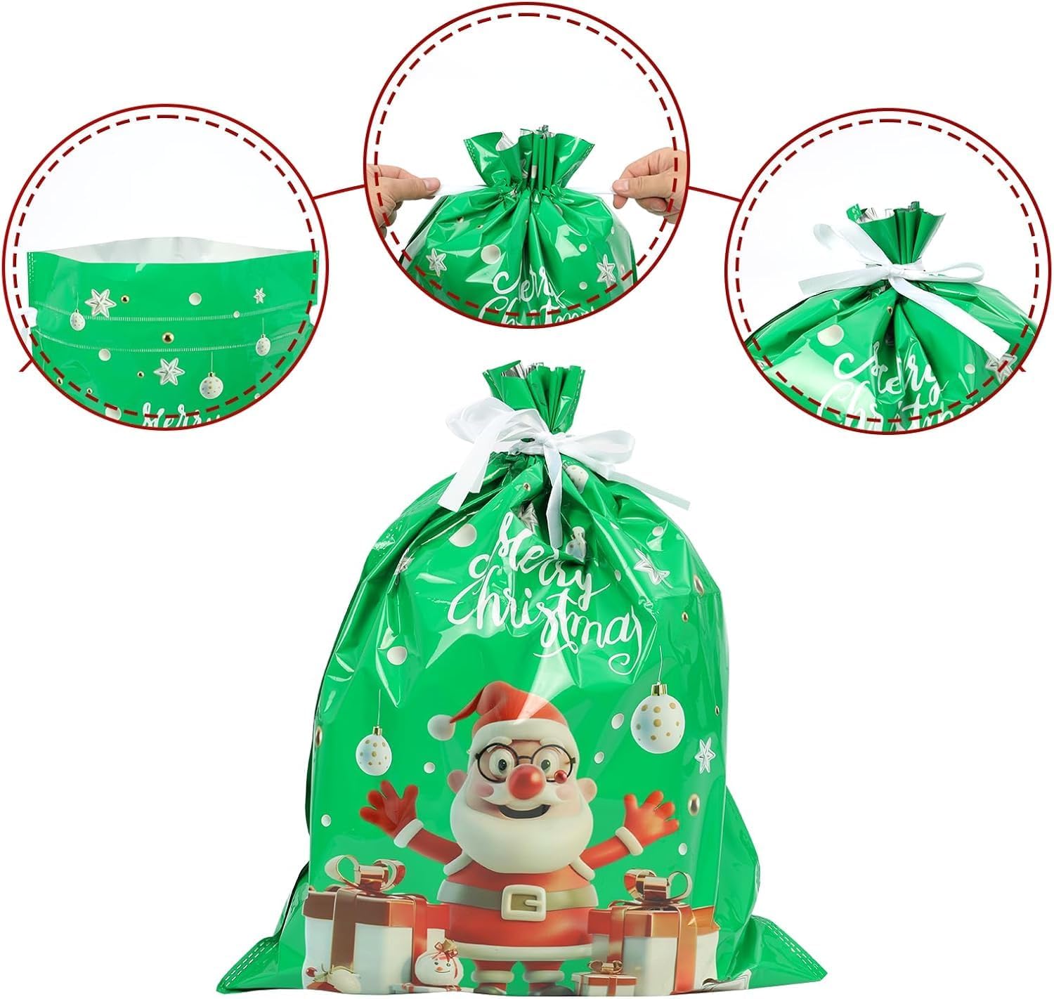Christmas Drawstring Gift Bags, 24pcs Large Xmas Wrapping Bags for Gifts,Christmas Bag for Presents Party Favor