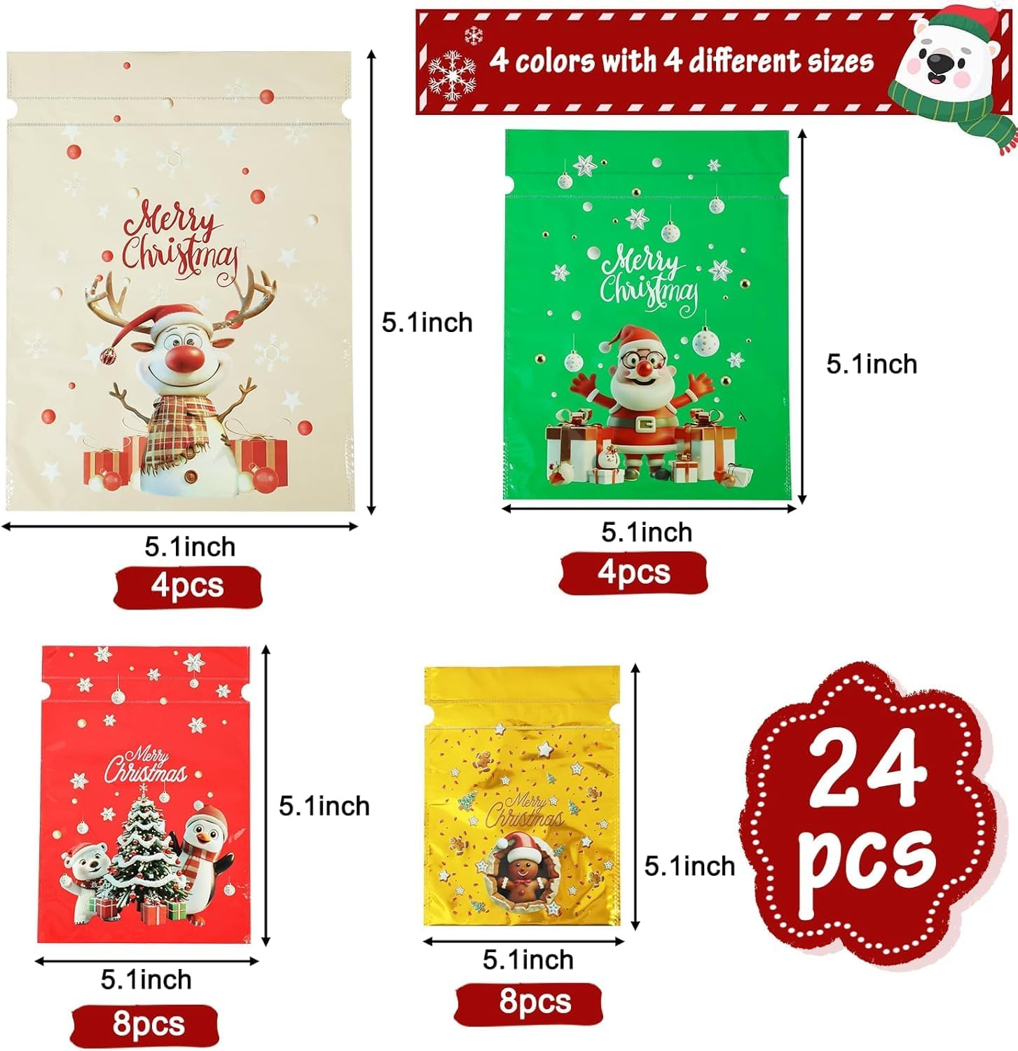 Christmas Drawstring Gift Bags, 24pcs Large Xmas Wrapping Bags for Gifts,Christmas Bag for Presents Party Favor