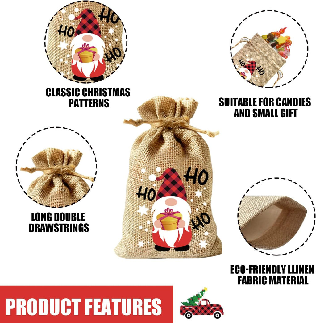 Christmas Hessian Bags, 12 Xmas Burlap Jute Gift Bag with Drawstring for Christmas Party Advent Calendar Decoration