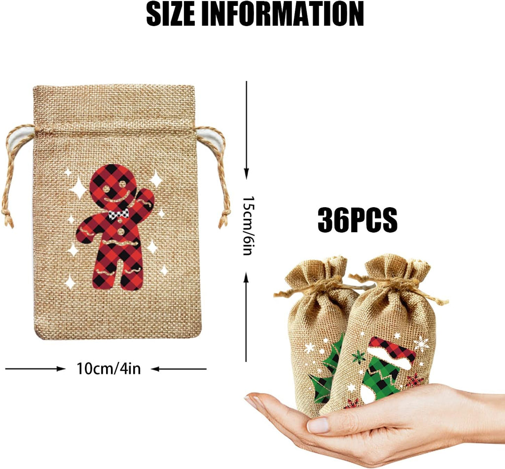 Christmas Hessian Bags, 12 Xmas Burlap Jute Gift Bag with Drawstring for Christmas Party Advent Calendar Decoration