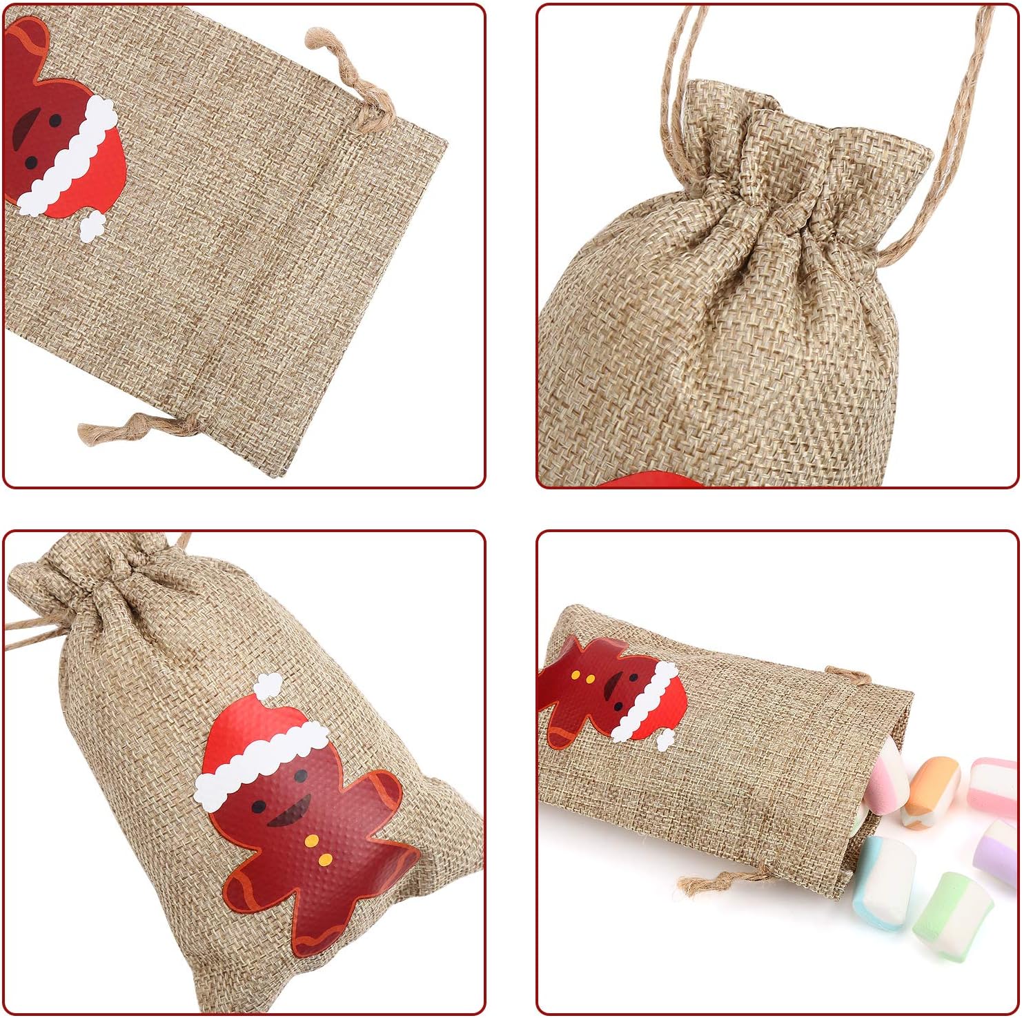 Christmas Hessian Bags, 12 Xmas Burlap Jute Gift Bag with Drawstring for Holiday Party Decoration