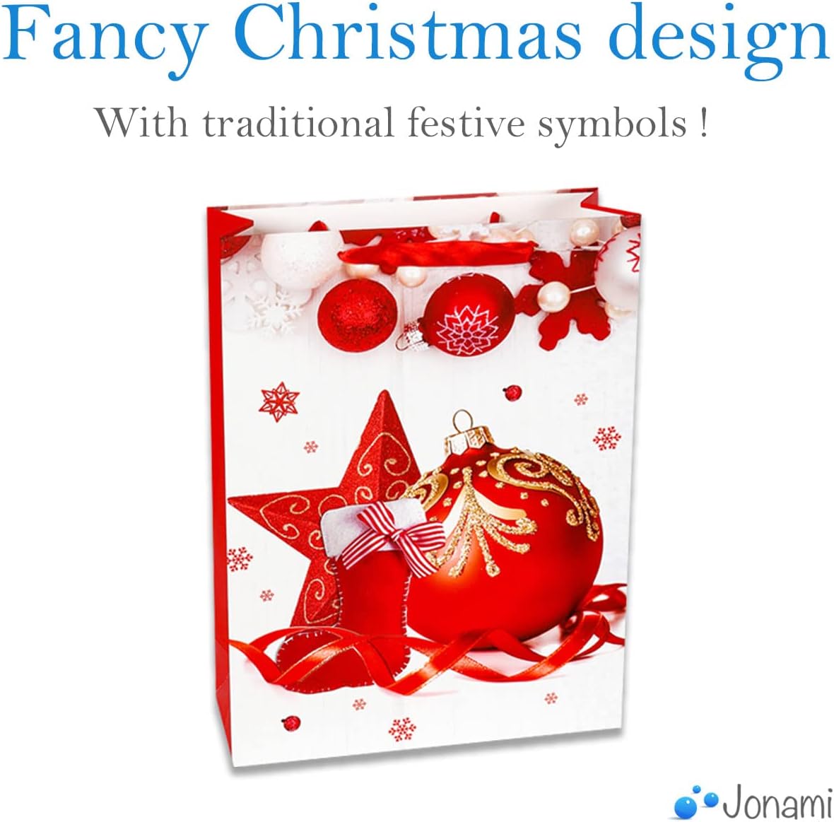 Gift Bags Christmas - 12 Pack - Gift Bags with 4 Winter Design for Christmas Presents, Stocking Stuffers, Gift Wrap and Party Favours (24x18x8cm)