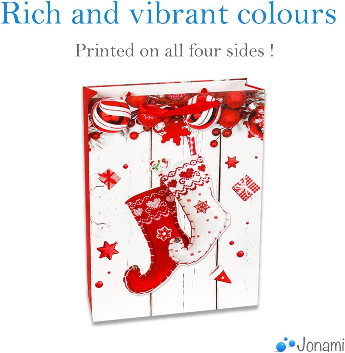 Gift Bags Christmas - 8 Pack - Gift Bags with 4 Winter Design for Christmas Presents, Stocking Stuffers, Gift Wrap and Party Favours (32x26x10cm)