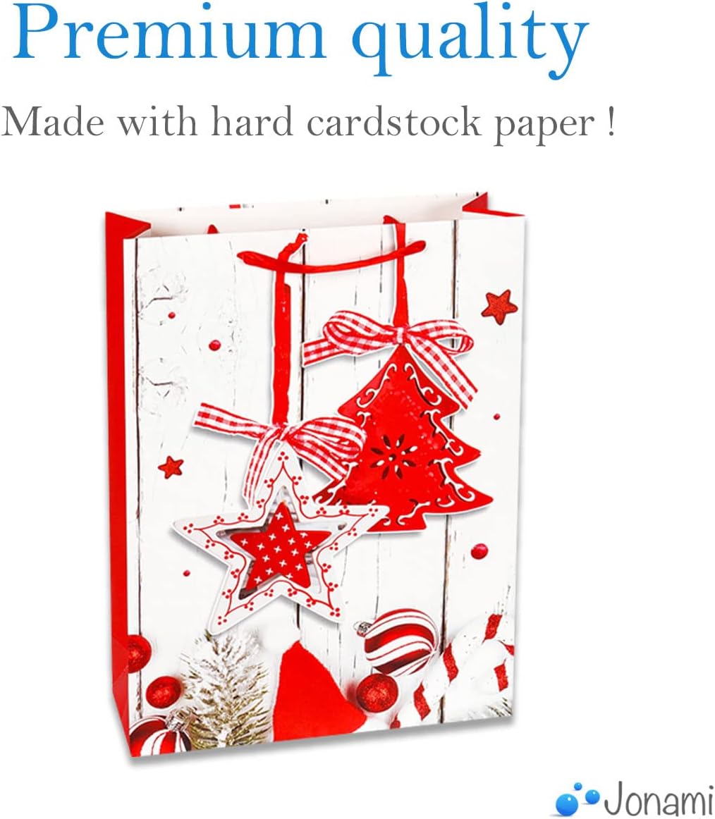 Gift Bags Christmas - 8 Pack - Gift Bags with 4 Winter Design for Christmas Presents, Stocking Stuffers, Gift Wrap and Party Favours (32x26x10cm)