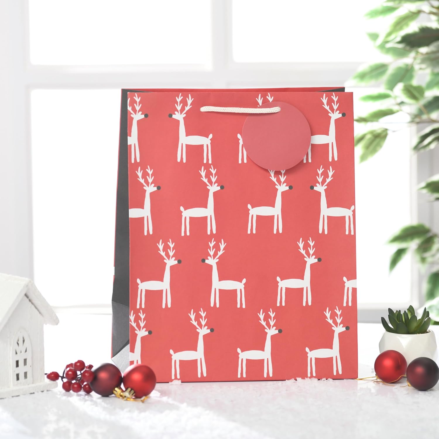 Multipack of 6 Large Gift Bags for Him/Her/Friend | For Christmas Gifts | Reindeer Design | 26.7 x 33 x 13.7 cm