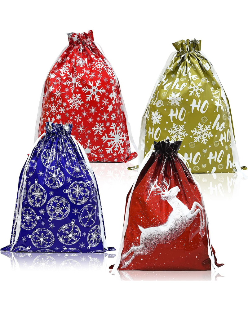Christmas Bags,4PCS Large Size 43 * 58cm Xmas Gift Drawstring Bags,Christmas bag of different 4 styles for Party Decorations